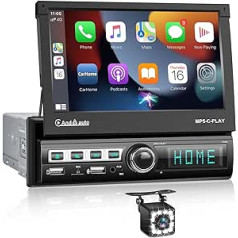 CAMECHO 1 DIN Carplay/Android Car/Mirror Link automašīnas radio ar 7 collu automātiski ievelkamu skārienekrānu, automašīnas radio ar ekrānu Bluetooth FM USB AUX TF + ārējais mikrofons + atpakaļgaitas kamera