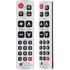 Alkia Big Button universālā tālvadības pults A-TV2, sākotnējais iestatījums priekš Lg, Vizio, Sharp, Zenith, Panasonic, Philips, RCA — ievietojiet akumulatoru darbā, nav nepieciešama programma