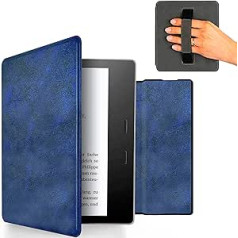 MyGadget mākslīgās ādas futrālis Amazon Kindle Oasis 10. paaudzei 2019. gadam un 9. paaudzei (2017. gads) ar rokas siksnu un automātisko miega/pamošanās funkciju tumši zilā krāsā
