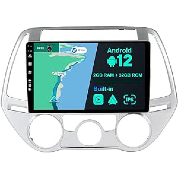 BXLIYER Android 12 IPS automašīnas radio, kas piemērots Hyundai I20 (2012-2014) - Iebūvēta CarPlay Android automašīna - Bezmaksas atpakaļgaitas kamera - 2G + 32G - 9 collas 2 DIN - DSP DAB stūres vadība WiFi Fast Boot