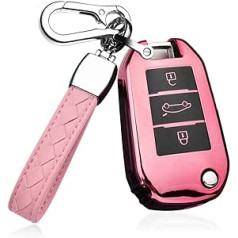 HIBEYO Flip Key automašīnas atslēgas maciņš der Peugeot 206 1007 3008 5008 4008 Silikona aizsargatslēgas vāciņš priekš Citroen C6 C8 DS4 DS5 C4L tālvadības pults atslēgas korpuss rozā krāsā