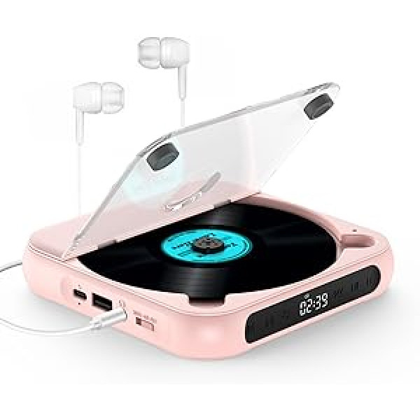 KOVCDVI Portable CD Player with Bluetooth 1200 mAh Battery CD Player with Headphones CD Player Portable with LCD Screen A-B Repeat USB Playback AUX Playback Memory Function Hold Key Lock Pink