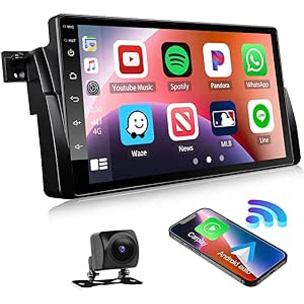 CAMECHO Android 11 automašīnas radio ar satelīta navigācijas ierīci BMW E46 radio, 9 collu automašīnas radio skārienjutīgs displejs ar Carplay Android Car FM RDS stūres vadību Bluetooth un USB + atpakaļgaitas kameru