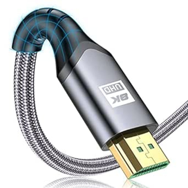 sweguard 8K HDMI 2.1 Cable 7.5 m, Ultra HD 48 Gbps Ethernet High Speed 8K @ 60Hz, 4K @ 120Hz, HDCP 2.2 & 2.3, UHD HDR 10+, Dolby Vision, 3D, VRR, Compatible with PS5/4/3.8K Gaming, TV, Blu-ray Player,