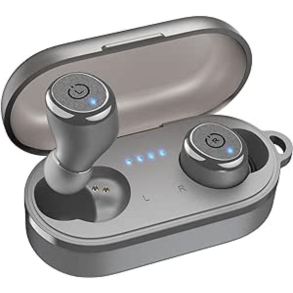 TOZO T10 Bluetooth austiņas, 55 stundu atskaņošanas laiks ar bezvadu uzlādes kārbu, lietotnes pielāgošana 16 EQ, ergonomiska dizaina IPX8 ūdensizturīgas austiņas, jaudīga skaņa sportam, darbam, mācībām, pelēka