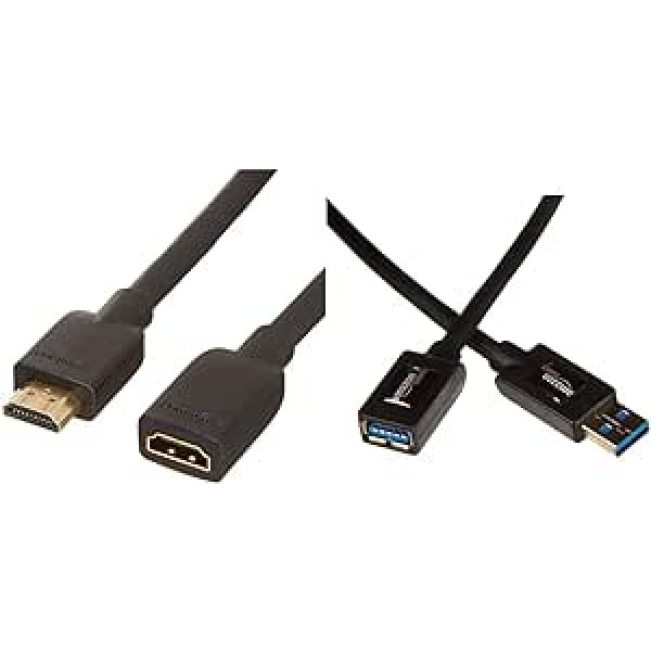 Amazon Basics PBH-1441 liela ātruma HDMI pagarinātāja kabelis 1,8 m un USB 3.0 pagarinātāja kabelis no vīrieša līdz sievietei 2 m