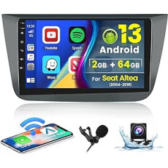 Hikity 2G 64G Android 13 bezvadu Carplay automašīnas radio ar satelīta navigācijas ierīci Seat Altea 2004-2016 (vadīšana kreisajā pusē) 9 collu skārienekrāna automašīnas radio ar GPS Bluetooth FM RDS WiFi HI-FI Android automašīnas mikrofons