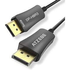 ATZEBE DisplayPort Cable, Fibre Optic Displayport Cable 1.4 Supports 8K @ 60Hz, 4K @ 144Hz, High-Speed 32 Gbps, HDR10, HBR3, 3D, HDCP2.2-15M