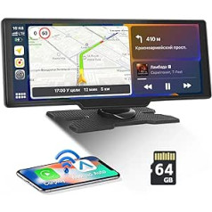 Hikity bezvadu Apple Carplay un bezvadu Android automašīnu pārnēsājams automašīnas radio, 10,3 collu pilns 1080P IPS skārienekrāna automašīnas atskaņošanas displejs ar FM radio, balss vadību, atpakaļgaitas kameru, 64 GB SD, AUX