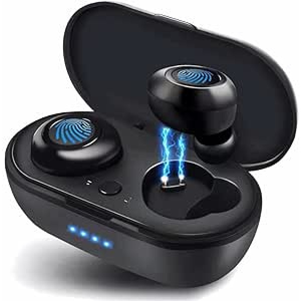 FJCA Bluetooth austiņas, 5.0 bezvadu Bluetooth mini ausīs ievietojamas austiņas IPX5 ūdensizturīgas sporta 3D stereo HiFi skārienekrāna vadība 30 stundu atskaņošanas laiks operētājsistēmai iOS/Android, melns — jauns