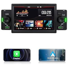 KooDux Car Radio Stereo 5 collu viena DIN bezvadu Apple CarPlay Android automašīnai, Mirrorlink/Mobilā uzlāde, Bluetooth, USB tālruņi, mūzikas atskaņošana, radio, automašīnas navigācija (1 din)