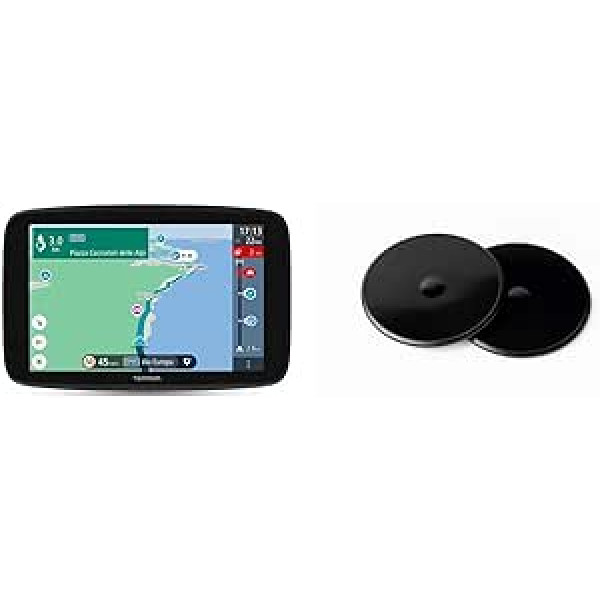 TomTom Camping Navigation GO Camper Max (7 collu HD displejs, īpaši galamērķi dzīvojamajām mājām un treileriem, atjauninājumi, izmantojot Wi-Fi, satiksmes sastrēgumu novēršana) un L131450 līmējošās paneļa montāžas plāksnes