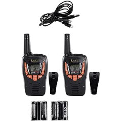 COBRA AM655 Hands-Free Kit (VOX), 8 km Range, with 16 Channels and 121 Secret Codes, Energy Saving Function, Rechargeable, Waterproof (IPX2), Belt Clip Included, Pack of 2, Black