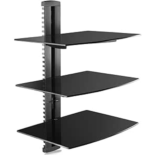 suptek CS303 Floating Shelves Multimedia Wall Shelf TV Rack Wall Mount with Reinforced Tempered Glass Shelf for DVD Players Cable Boxes Game Consoles TV Accessories Black 1+2 Shelves