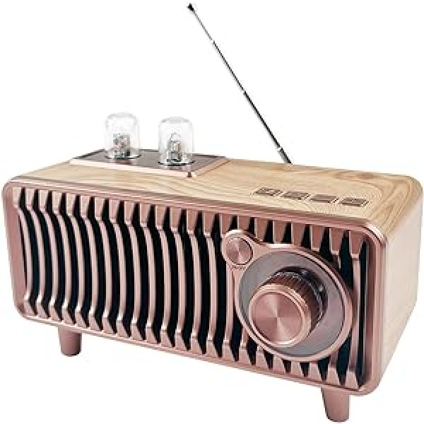 CYBORIS Retro Bluetooth Speaker Radio, Walnut Wood Vintage Rotary FM Radio, 20 W Dual Speaker Stereo, Portable Wireless Speaker with U Disk/TF Card/Aux Music Player (Rosewood Gold)