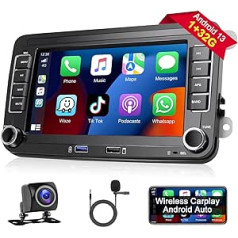 Podofo auto radio priekš VW Golf 5 6 Polo Seat Skoda radio ar bezvadu Apple Carplay Android Car 1+32G 7 collu Android radio ar ekrānu Bluetooth/HiFi/WLAN/GPS/RDS radio + atpakaļgaitas kameru