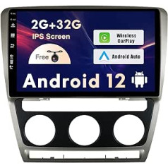 SXAUTO Android 12 IPS automašīnas radio, kas piemērots Skoda Octavia (2007-2009) - Iebūvēts Carplay / Android Car - Bezmaksas atpakaļgaitas kamera - 2G + 32G - Stūres vadība WiFi DAB Fast Boot 4G BT - 2 Din 10,1 collas