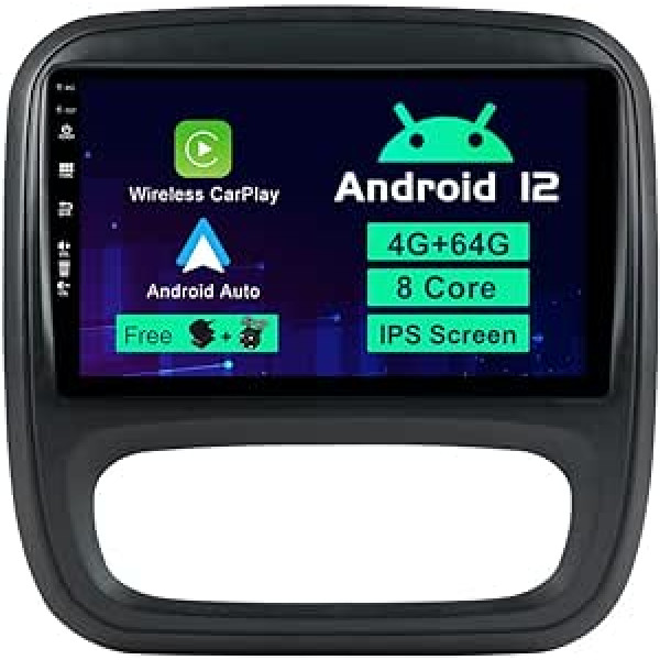 SXAUTO Android 12 IPS automašīnas radio, kas piemērots Renault Trafic 3 (2014-2021) / Opel Vivaro B (2014-2018) - Wireless Carplay/Android Car/DSP - Kamera + mikrofons - 4G + 64G - DAB WiFi 360-Cam AHD SWC - 2 DIN 9