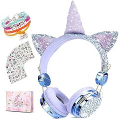 Unicorn Headphones Girls Bluetooth austiņas bērniem ar mikrofonu, SVYHUOK Over Ear Headphones Wireless Children ar 85 dB skaļuma ierobežojumu, piemērots datoram/iPad/Study/phones Bērnu austiņas