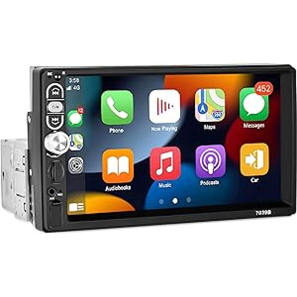 CAMECHO automašīnas radio 1 DIN ar Carplay Android Car Mirror Link (Android/IOS), 7 collu HD skārienekrāns Atbalsta stūres vadību Bluetooth 5.1 brīvroku komplekts USB/AUX IN/SD + mikrofons