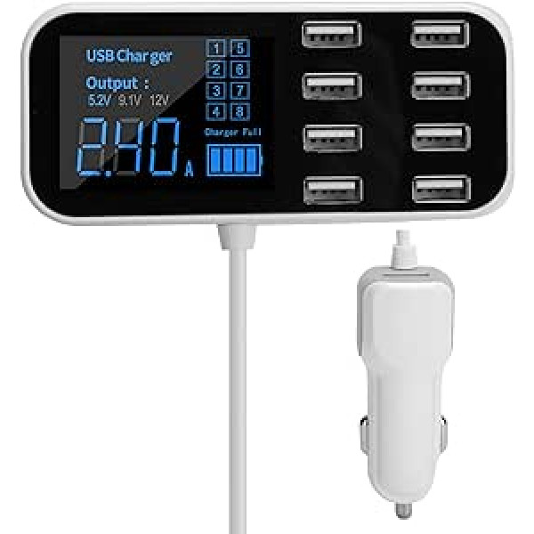 Plyisty USB automašīnas lādētājs, DC12V-24V digitālais LED displejs, automašīnas cigarešu šķiltavas, USB lādētāja adapteris ar 8 portu ātru uzlādi, mobilajiem tālruņiem un citiem