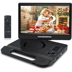 FANGOR 10,1 colio nešiojamasis „Blu-ray“ DVD grotuvas su 270° besisukančiu 1920 x 1080 „Full HD“ ekranu Palaiko HDMI išvestį/AV IN/LAN/USB/SD su įkraunama baterija