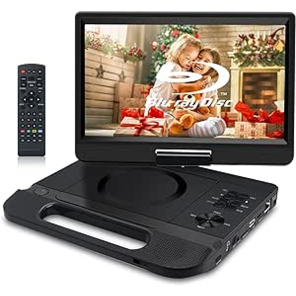 FANGOR 10,1 collu pārnēsājams Blu-ray DVD atskaņotājs ar 270° rotējošu ekrānu 1920 x 1080 Full HD mājas kinozāle atbalsta HDMI Out/AV IN/LAN/USB/SD ar uzlādējamu akumulatoru