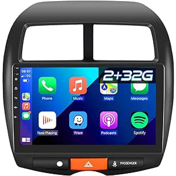 Podofo Carplay auto radio priekš Mitsubishi ASX 1/Peugeot 4008/Citroen C4, Android 2G+32G HiFi, 10 collu skārienekrāns Android auto GPS navigācija WiFi Bluetooth FM RDS radio USB auto stereo atskaņotājs