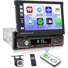 Carplay automašīnas radio 1 DIN ar bezvadu Android automašīnas navigācijas sistēmu 7 collu manuāli paplašināms displeja ekrāns ar Bluetooth spoguļa saiti iOS/Android WiFi GPS Dual USB FM/AM automašīnas radio + atpakaļgaitas kamera