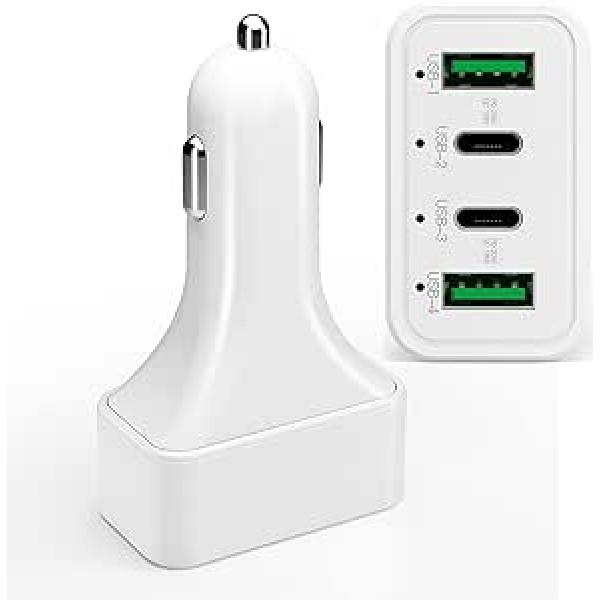 LOKEKE USB C automašīnas lādētājs, 40 W 4 porti USB cigarešu šķiltavu lādētāja adaptera ligzda ar PD ātro lādētāju un QC 3.0 automašīnai, mobilajiem tālruņiem, planšetdatoriem, paneļu kamerām