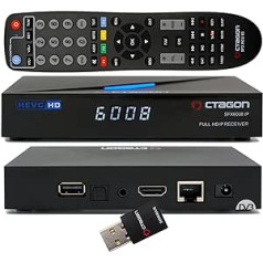 OCTAGON SFX6008 IP WL Full-HD H.265 HEVC, E2 Linux televizora pierīce un viedā interneta TV uztvērējs, satelīta uz IP TV klientu atbalsts, DLNA, YouTube, tīmekļa radio, 300 Mbit WiFi, HDMI