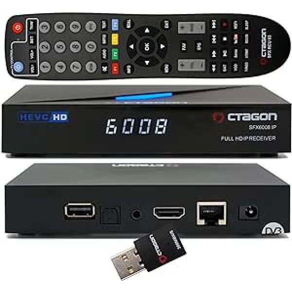 OCTAGON SFX6008 IP WL Full-HD H.265 HEVC, E2 Linux televizora pierīce un viedā interneta TV uztvērējs, satelīta uz IP TV klientu atbalsts, DLNA, YouTube, tīmekļa radio, 300 Mbit WiFi, HDMI