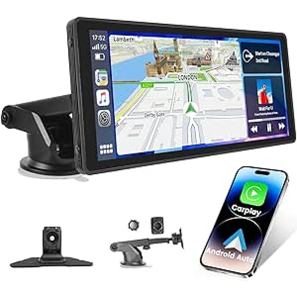 Hikity Wireless Apple Carplay ar atpakaļskata kameru, 10,26 collu automašīnas atskaņošanas ekrānu, automašīnas radio ar satelīta navigāciju, Bluetooth, brīvroku sistēmu, Android Car, AirPlay, EQ, FM, USB, AUX