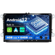 SXAUTO Android 12 Car Radio priekš Passat/Golf/Skoda/Seat/Jetta - Iebūvēts Carplay/Android Car - LED kamera + mikrofons - 4G + 64G - DAB 360-CAM Stūres vadība Fast-Boot WiFi Bluetooth AHD - 2 DIN IPS