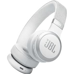 JBL Live 670 NC — Bluetooth uzliekamās austiņas ar adaptīvo trokšņu slāpēšanu — bezvadu austiņas Signature Sound and Voice Assistant — ilgstoša mūzikas baudīšana līdz pat 65 stundām — balta