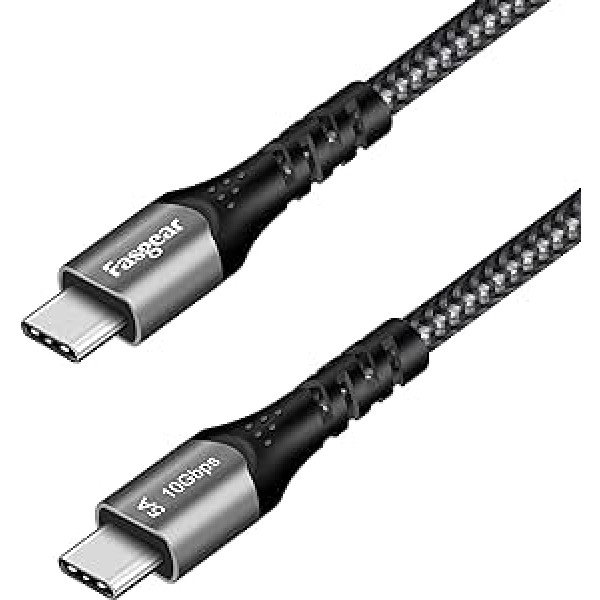 Fasgear USB C–C tipa kabelis, USB 3.1 C Gen 2 ātrās uzlādes kabelis, 100 W 20 V/5 A barošanas avots, 10 Gbps datu pārsūtīšana, 4K@60 Hz video izeja, saderīgs ar C tipa ierīcēm (6 pēdas, melns)