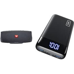 JBL Charge Essential 2 pārnēsājams ūdensnecaurlaidīgs skaļrunis ar Power Bank melnā krāsā un INIU Power Bank, 20000 mAh Power Bank, ātrās uzlādes funkcija, USB C ieeja un izeja