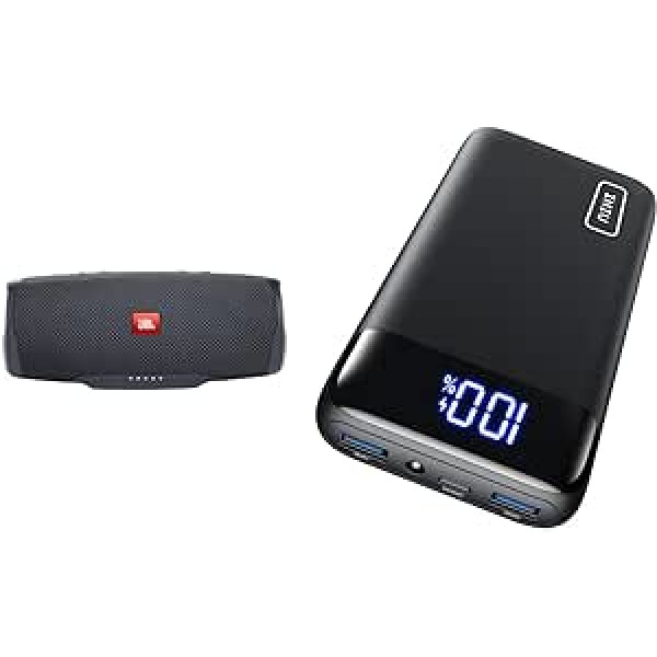 JBL Charge Essential 2 pārnēsājams ūdensnecaurlaidīgs skaļrunis ar Power Bank melnā krāsā un INIU Power Bank, 20000 mAh Power Bank, ātrās uzlādes funkcija, USB C ieeja un izeja