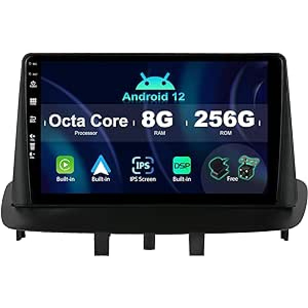 SXAUTO ¦8G+256G ¦ Android 12 IPS automašīnas radio priekš Renault Megane 3 (2008-2014) — iebūvēts Carplay/Android Car/DSP — LED kamera + MIC — DAB stūres vadība Fast Boot 360-CAM WiFi AHD — 2 DIN 9 collas