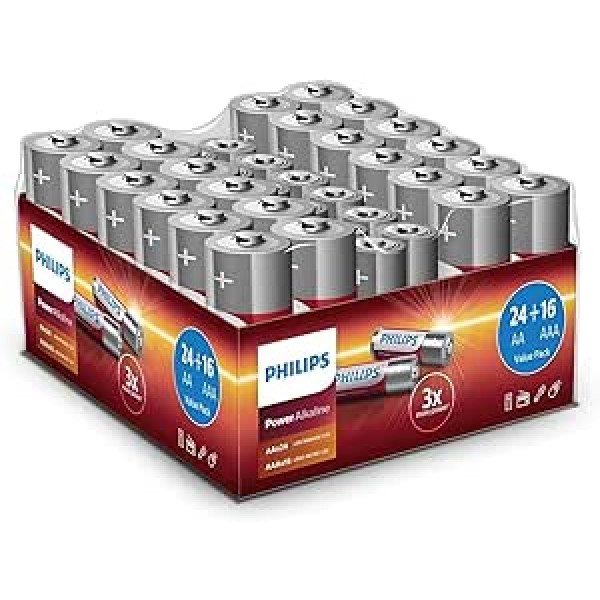 Philips LR036G40W/10 sārma baterijas, 24 x AA, 16 x AAA, iepakojumā 40