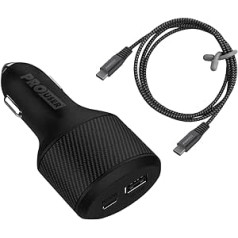 Pro lietotāja divvirzienu USB automašīnas lādētājs 108 W (112,5 W SCP) komplektā: Automašīnas lādētājs ar 90 W USB-C PD un USB-A ātro uzlādi + 100 W USB C kabelis 100 cm; 12 V/24 V — automašīnai/kravas automašīnai/automājai, mobil