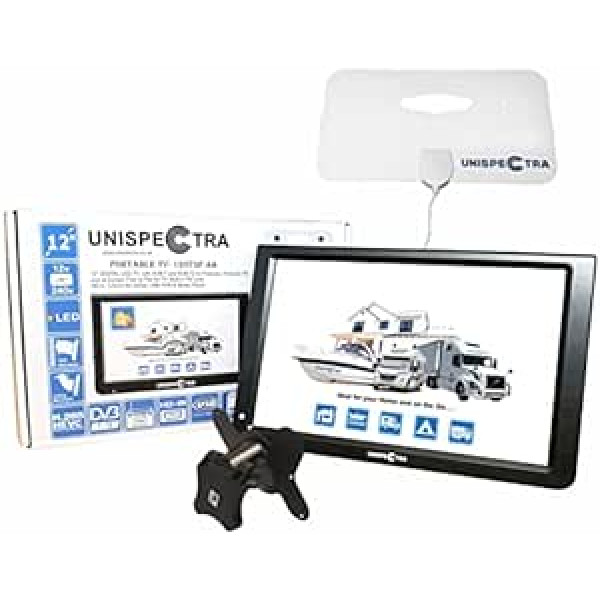 Unispectra® 12 collu televizors 12 V / 230 V HD LED digitālais DVB-T/T2 (bezmaksas uztveršana) televizors USB PVR un multivides atskaņotājs, FM uztvērējs, HD-IN, AV ieeja/izeja, ideāli piemērots mājām, dzīvojamajām mājām, laivai, treileriem