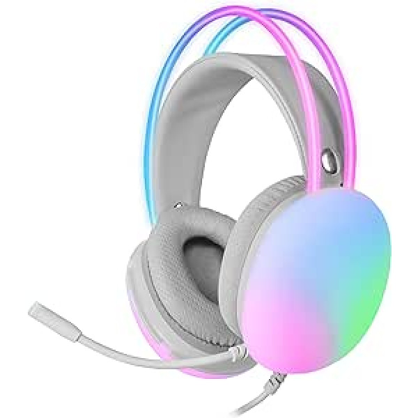 MARSGAMING Mars Gaming MH-Glow White, 360° Full Chroma RGB Flow austiņas, mikrofona trokšņu slāpēšana, īpaši viegls dizains, Mempory Foam ausu spilventiņi, universāla saderība