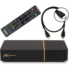 AX Multibox Twin 4K UHD E2 Linux Twin Satellite Receiver with PVR Recording Function, DVB-S2 Tuner, HDTV, 2160p, H.265, HDR [Pre-Programmed for Astra & Hotbird] + HDMI Cable