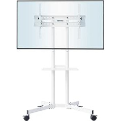 BONTEC TV Stand with Wheels TV Trolley TV Stand Height Adjustable for 32-85 Inch LCD LED OLED Plasma Flat & Curved TVs up to 60 kg, Max VESA 600 x 400 mm White