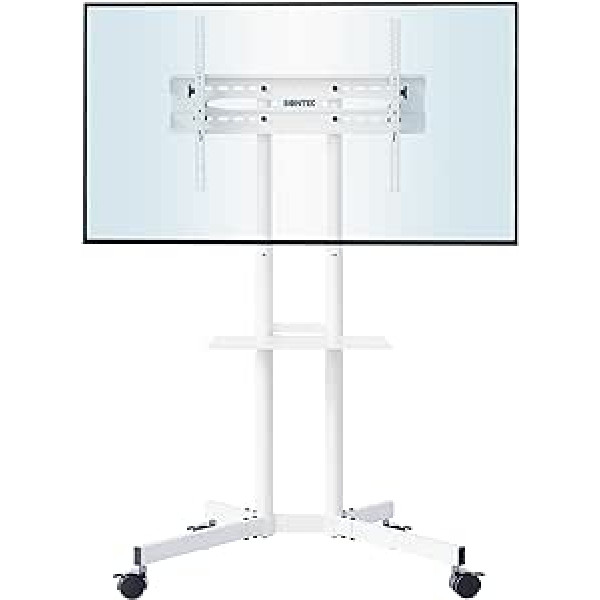 BONTEC TV Stand with Wheels TV Trolley TV Stand Height Adjustable for 32-85 Inch LCD LED OLED Plasma Flat & Curved TVs up to 60 kg, Max VESA 600 x 400 mm White