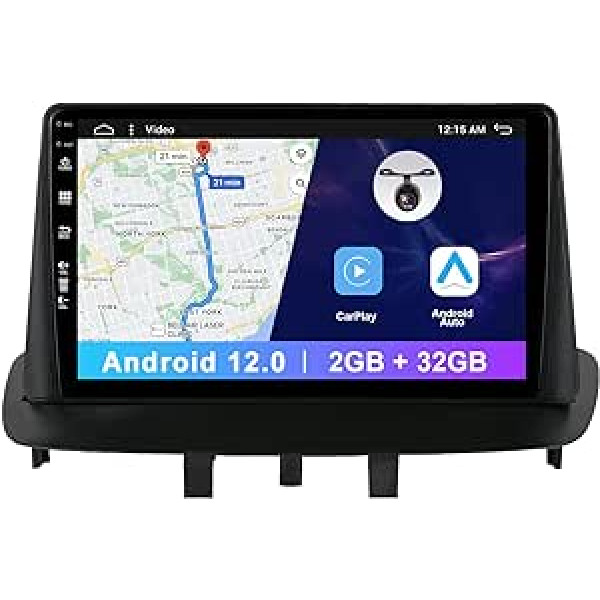 2 Din Android 12.0 automašīnas radio priekš Renault Megane 3 Fluence 2008-2014 — GPS navigācija — bezmaksas kamera — 9 collu IPS — atbalsta DAB+/Stūres vadību/4G/WiFi/Bluetooth/Mirrorlink/Carplay