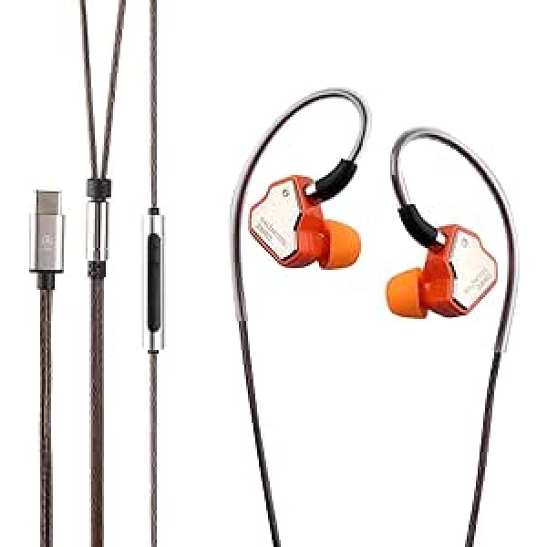 LINSOUL 7Hz Salnotes Zero HiFi 10 mm Dynamic Driver In-Ear Austiņas IEM ar metāla kompozītmateriālu membrānu, nerūsējošā tērauda priekšējo plāksni, noņemamu 2-pin OFC kabeli (oranžs, ar mikrofonu, C tips)