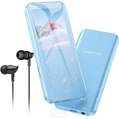 AGPTEK MP3 Player Bluetooth 5.3, 32GB HiFi Sound Music Player with 2.4 Inch TFT Colour Screen, Headphones, Speakers, Touch Buttons, FM Radio, E-Book, Recording, Supports TF-128GB, Blue