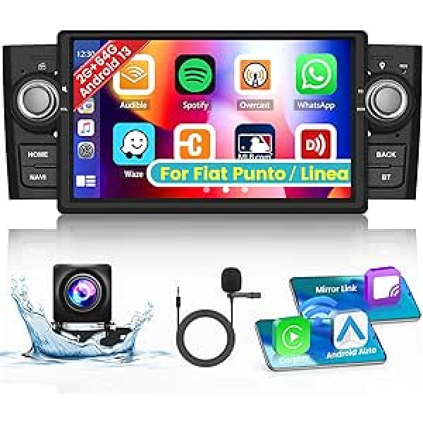 2G 64G Android 13 automašīnas radio priekš Fiat Punto 2005-2009 Line 2007-2011 Wireless Carplay Android Car 2Din 7 collu skārienekrāna automašīnas radio ar navigācijas Bluetooth brīvroku komplektu WiFi RDS FM atpakaļgaitas kamera